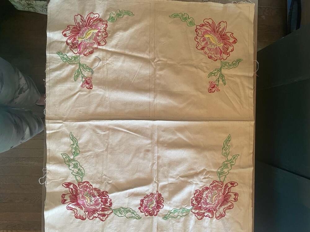 Vintage 3pc Buffet Set Poppy Pattern Stamped Crewel Embroidery Kit by Wonder Art - Picture 2 of 6